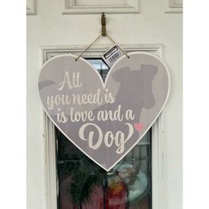 All You Need is Love Dog Paw Print Heart Sign Pet Lover Wall Plaque Door Hanger